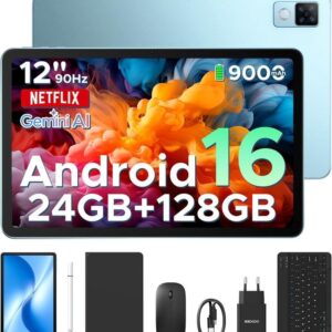 Tablet DOOGEE U12 VIP con Android 16, pantalla de 12 pulgadas, 24 GB de RAM + 128 GB de almacenamiento ampliable hasta 2 TB, Gemini AI, teclado y l??piz incluidos, bater??a de 9000 mAh con carga de 18 W, c??maras de 13 MP + 8 MP, tablet infantil con procesador Octa-Core, Widevine L1, OTG y Face ID.